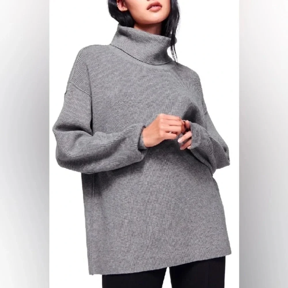 Free People Softly Structured Oversized Turtleneck Knit Sweater Grey Size S